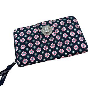 Vera Bradley Turn Lock Wallet Retired Petal Dots Pattern Navy Pink